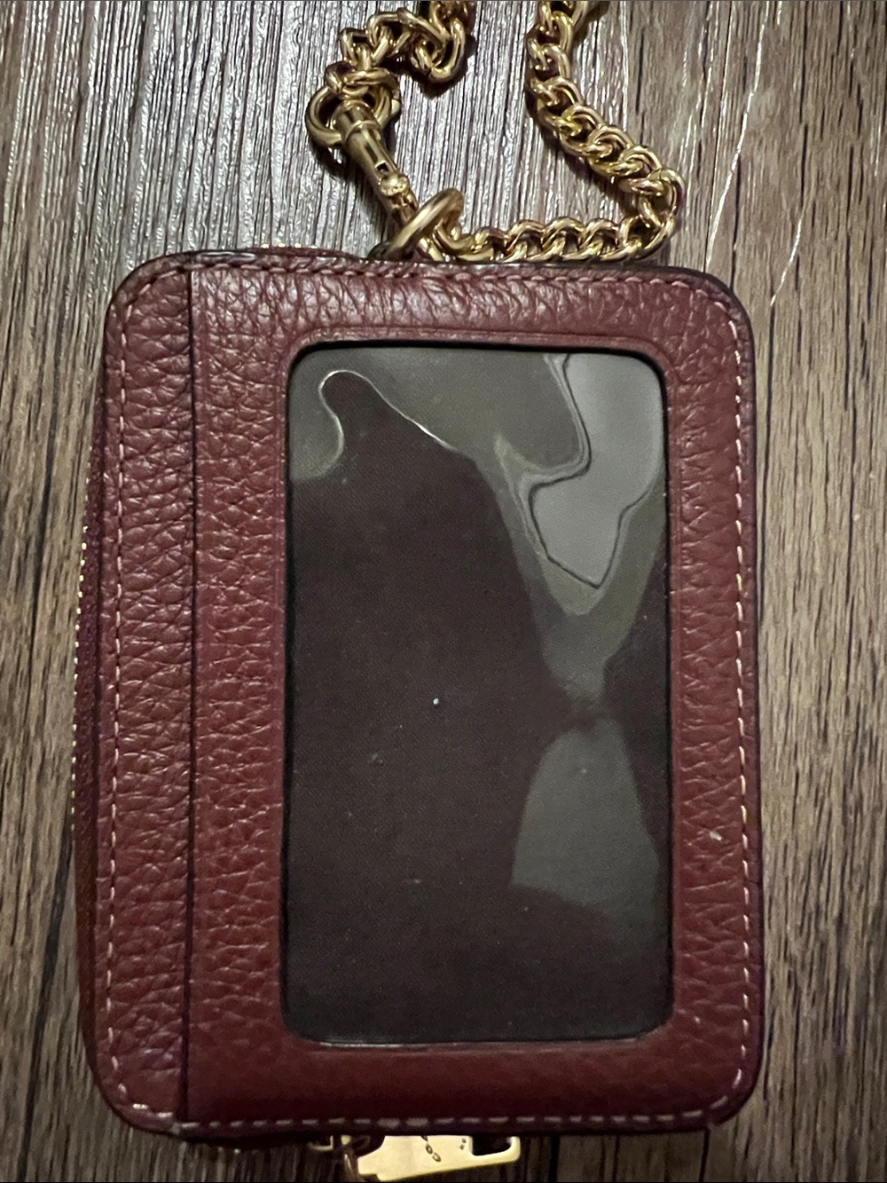 Coach Pebbled Leather Card Holder in Burgundy with Gold Hardware - Picture 3 of 8